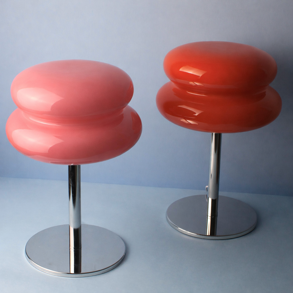 Abajur de mesa Macaroon prata com topo de vidro colorido e LED bivolt, luz amarela ou branca, decoração moderna