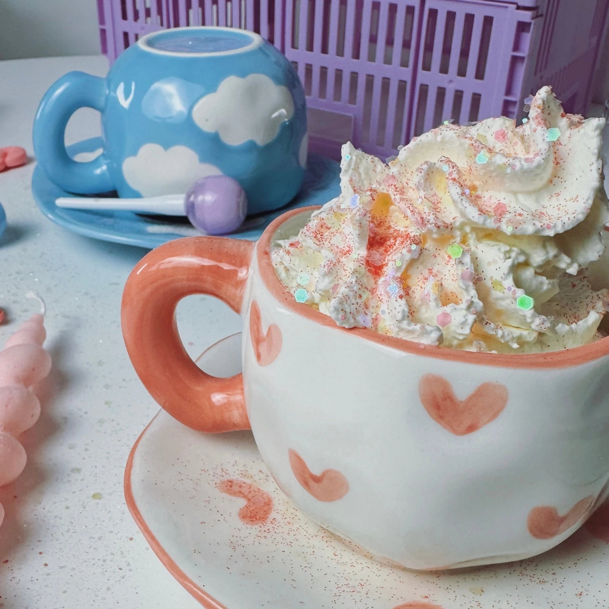 Caneca Aesthetic de cerâmica com pires pintada à mão 300 ml - Modern Mood [WEBP]
