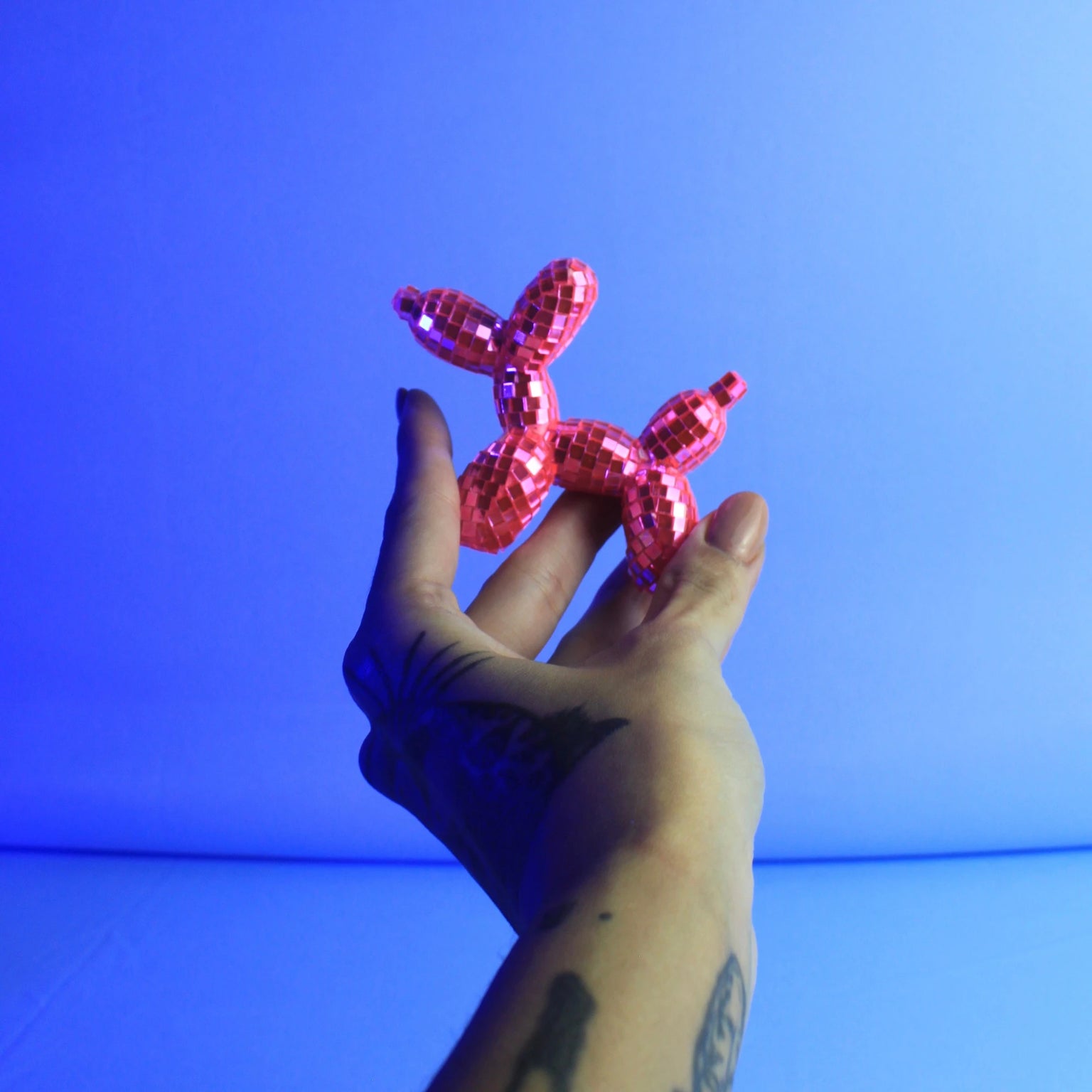 Disco Moodie Balloon Dog espelhado 10x10 cm prata ou rosa, com opção de caixa acrílica estilo galeria [WEBP]
