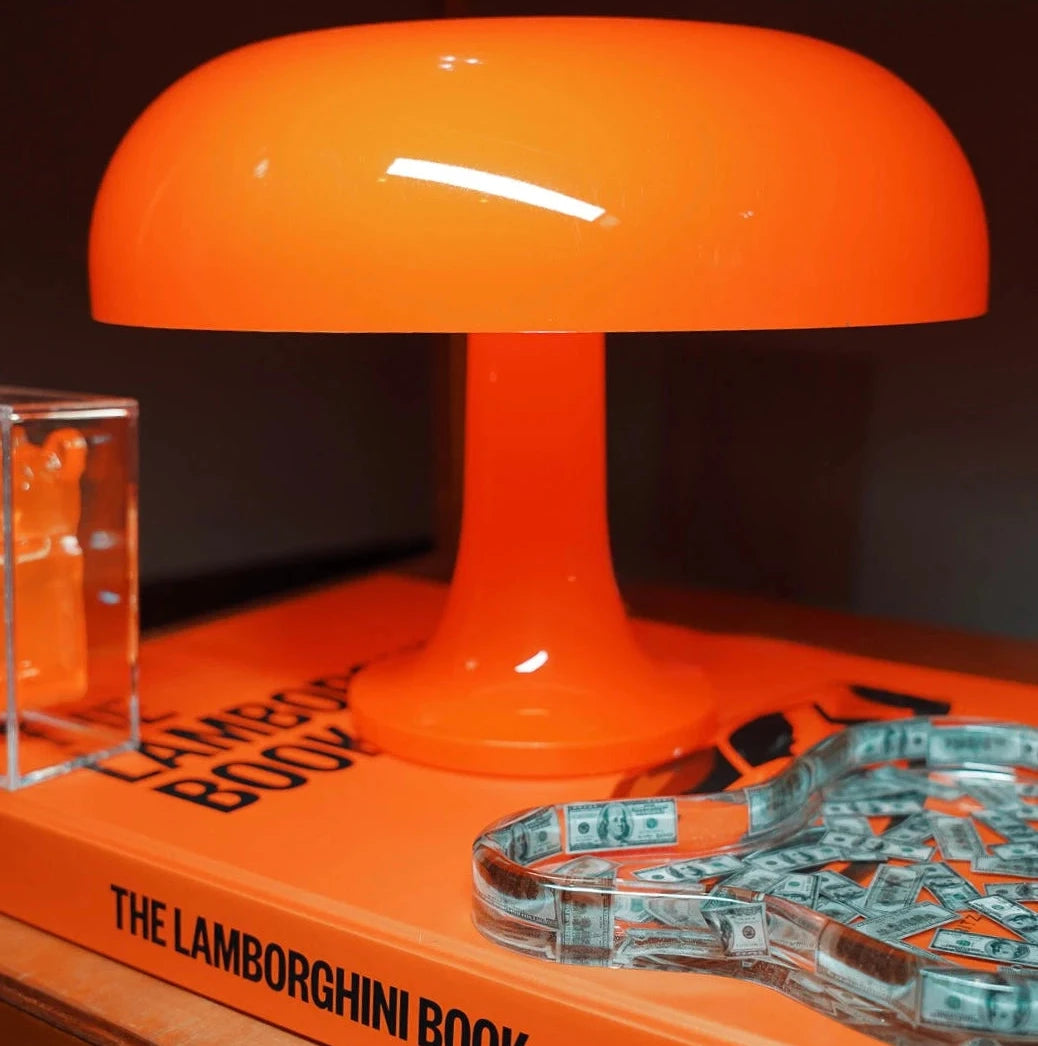 Abajur cogumelo LED USB Modern Mood nas cores laranja ou branco, luminária de mesa decorativa [WEBP]